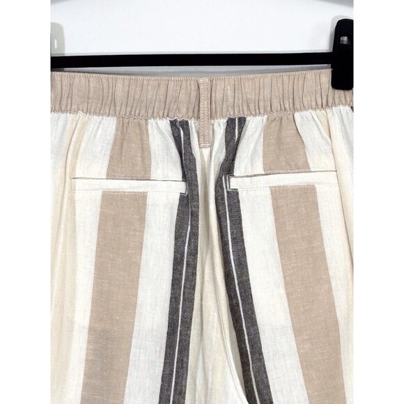 Anthropologie Crop Wide Leg Pants Linen Blend Women’s Medium Neutral Striped - Picture 6 of 9